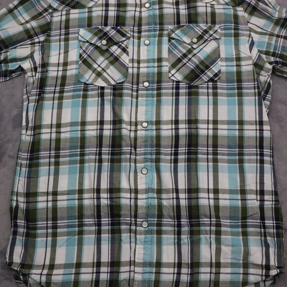 Old Navy Shirt Mens M Blue Green Plaid Pearl Snap Western Fit Button Up Dress - Picture 10 of 16